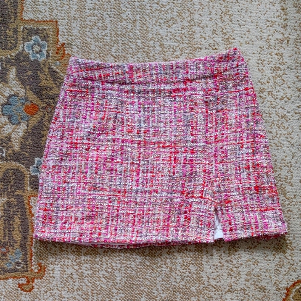 Blue Rain by Francesca's Pink Tweed Mini Skirt M